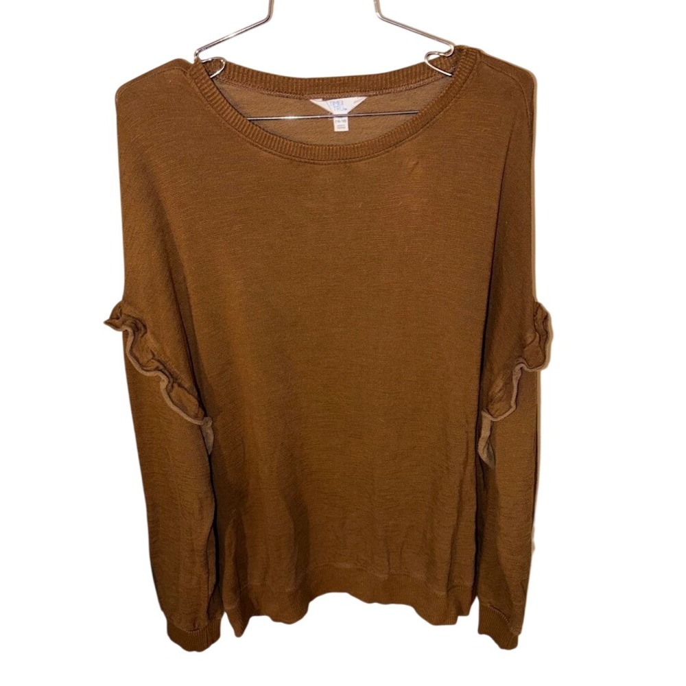 Time and Tru Womens Brown Ruffle Sleeve Pullover Sweatshirt XL 16-18